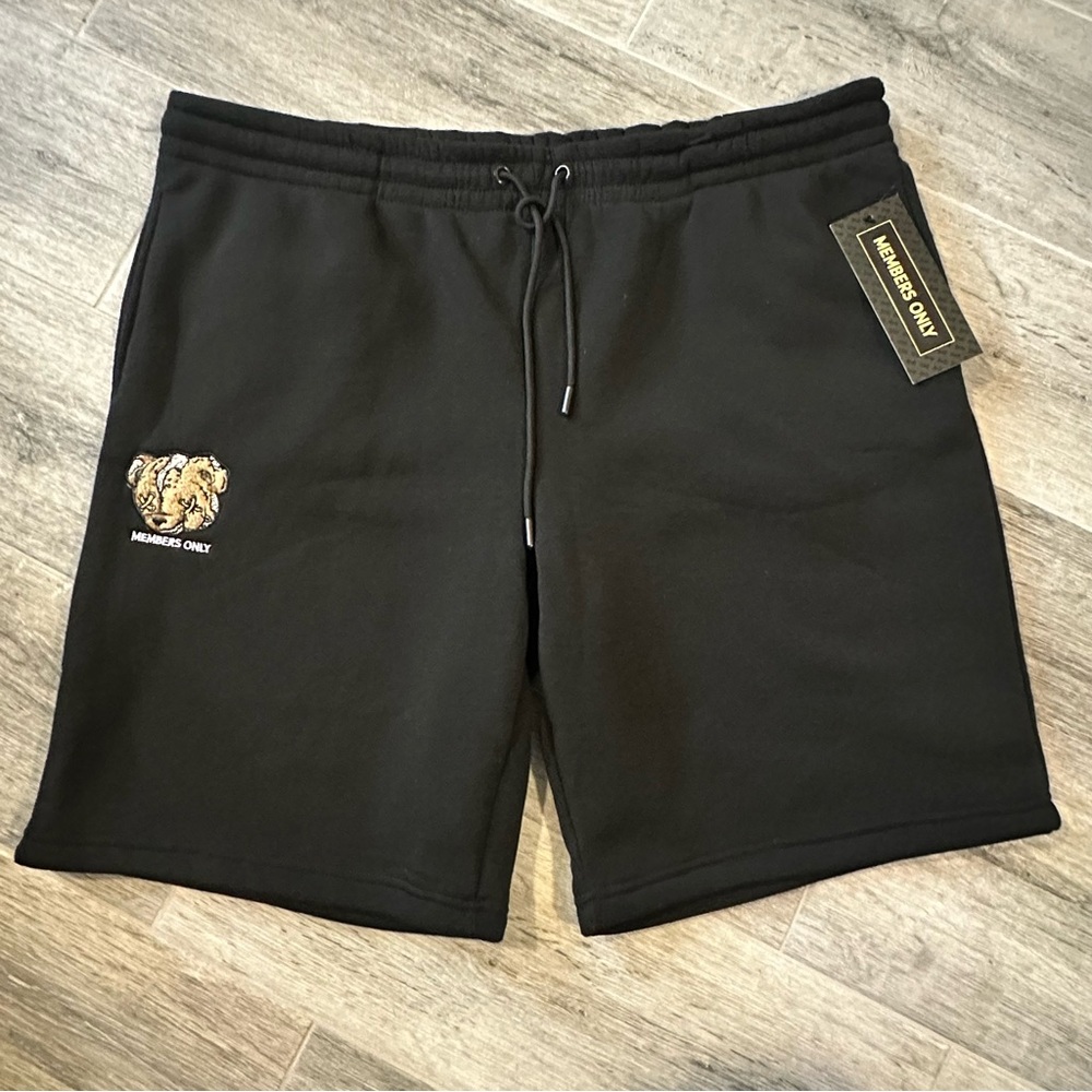 Members Only Black Graphics Fleece Sweat Shorts 3XL Bear Cozy and Soft NWT